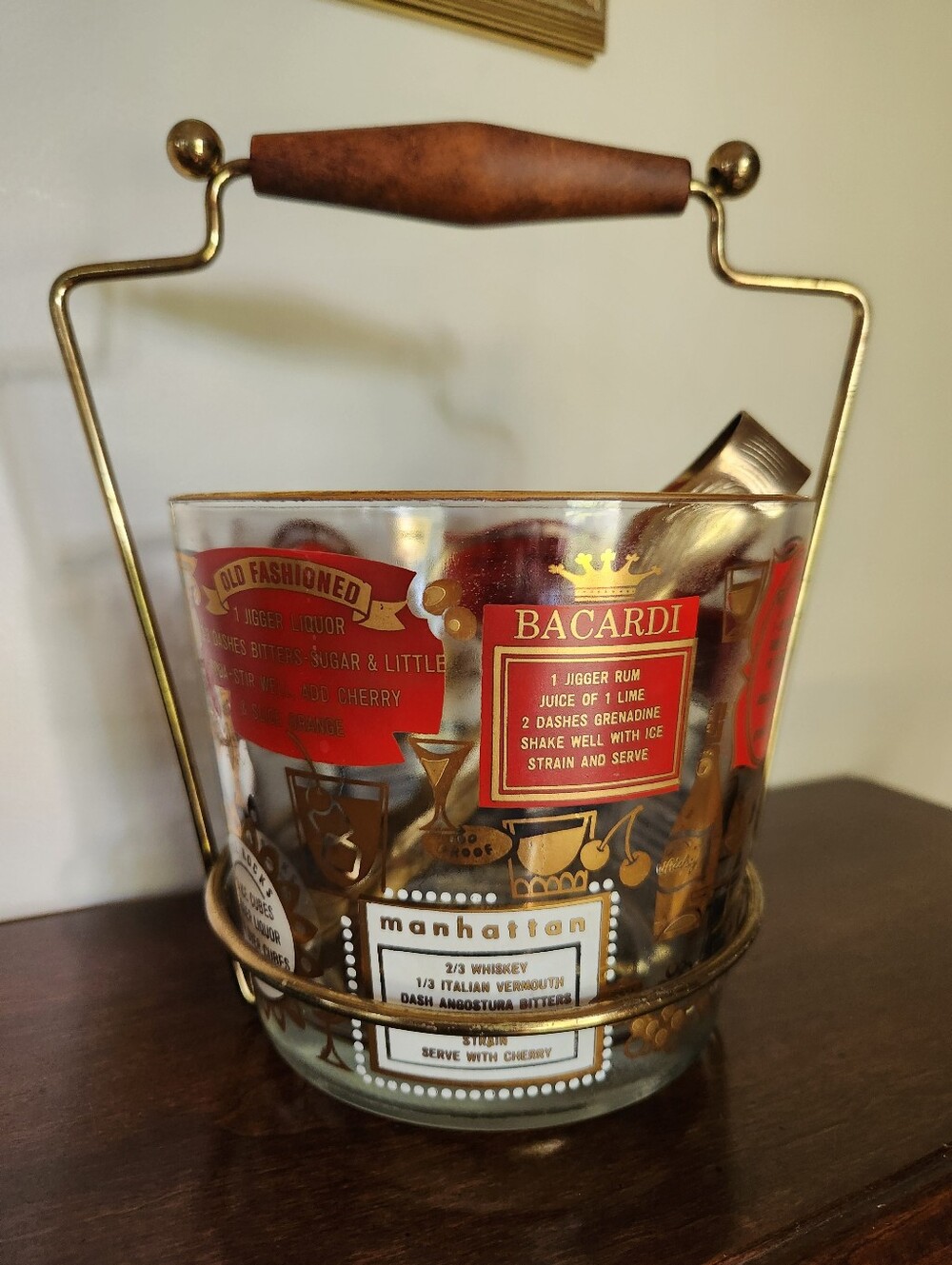 Mid-Century Jeanette Glass Bacardi Cocktail Recipe Ice Bucket